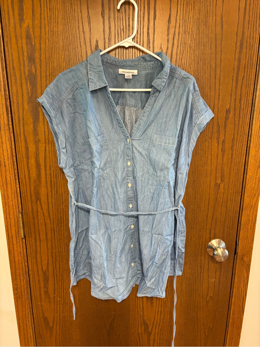 Motherhood Light Blue Chambray Button-Down Tunic